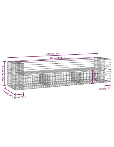 Градинска пейка габионен дизайн 287x71x65,5 см импрегниран бор
