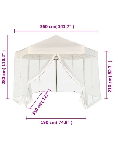 Шестоъгълна pop-up шатра с 6 стени кремавобяла 3,6x3,1 м