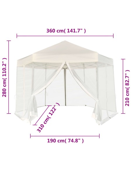 Шестоъгълна pop-up шатра с 6 стени кремавобяла 3,6x3,1 м