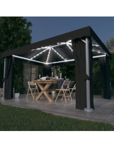 Шатра със завеси и LED светещи стрингове, 4х3 м, антрацит