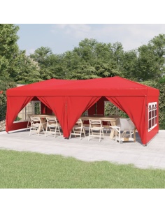 Сгъваема парти шатра със странични стени, червена, 3x6 м