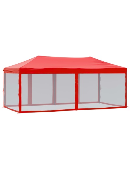 Сгъваема парти шатра със странични стени, червена, 3x6 м