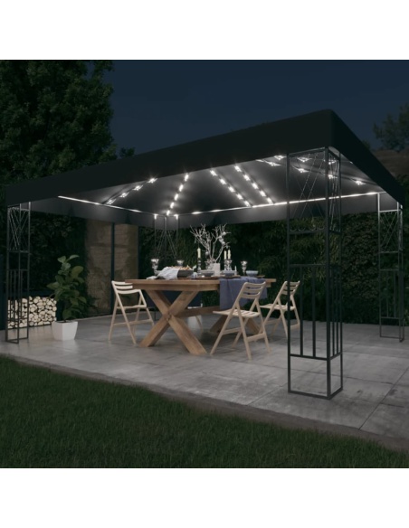Шатра с LED светещи стрингове, 3х4 м, антрацит, текстил