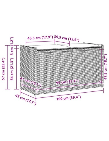 Външна пейка за съхранение с възглавница Grey 100 cm Поли ратан