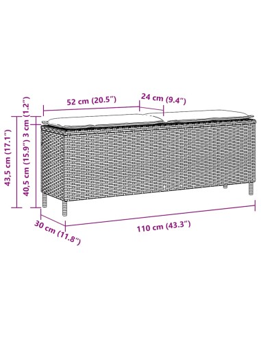 Градинска пейка с възглавница Кафява 110x30x40,5 cm Поли ратан