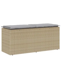 Градинска пейка с възглавница Бежова 110x40x44 cm Поли ратан
