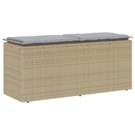 Градинска пейка с възглавница Бежова 110x40x44 cm Поли ратан