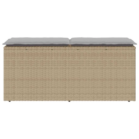 Градинска пейка с възглавница Бежова 110x40x44 cm Поли ратан