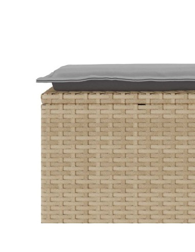 Градинска пейка с възглавница Бежова 110x40x44 cm Поли ратан