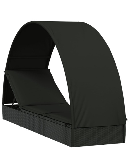 Шезлонг с объл покрив черен 211x57x140 см полиратан