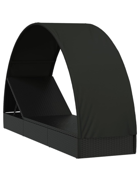 Шезлонг с объл покрив черен 211x57x140 см полиратан