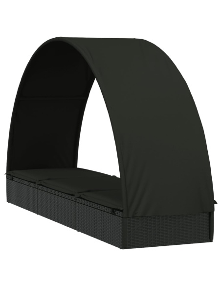 Шезлонг с объл покрив черен 211x57x140 см полиратан