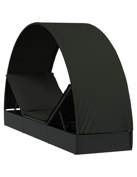 Шезлонг с объл покрив черен 211x57x140 см полиратан