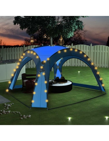 Парти шатра с LED и 4 стени, 3,6x3,6x2,3 м, синя