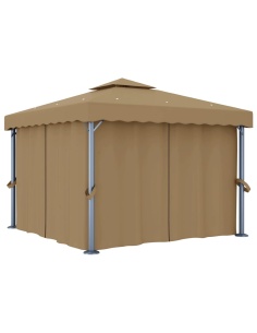 Шатра със завеси, 3x3 м, таупе, алуминий