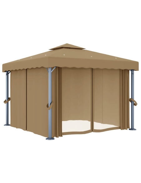 Шатра със завеси, 3x3 м, таупе, алуминий