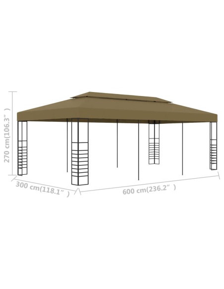 Градинска шатра, 6x3x2,7 м, таупе, 180 г/м²