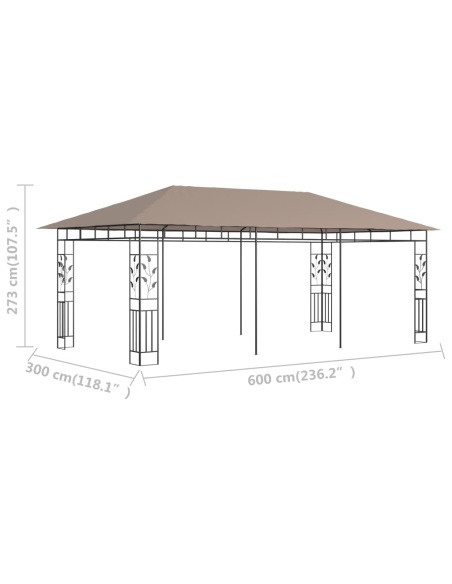Шатра с мрежа против комари, 6x3x2,73 м, таупе, 180 г/м²