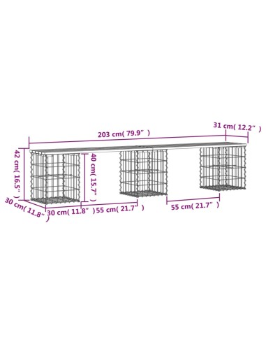 Градинска пейка габионен дизайн 203x31x42 см импрегниран бор
