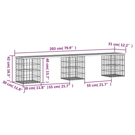 Градинска пейка габионен дизайн 203x31x42 см импрегниран бор