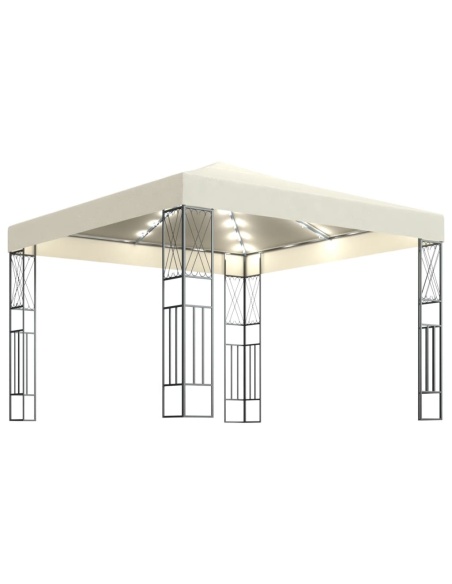 Шатра с LED светещи стрингове, 3х3 м, кремава, текстил
