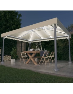 Шатра с LED светещи стрингове, 400x300 см, кремава, алуминий