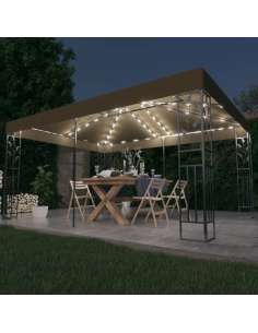 Шатра с двоен покрив и LED светещи стрингове, 3x4 м, таупе