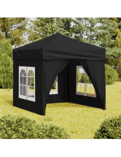 Сгъваема парти палатка със странични стени, черна, 2x2 м