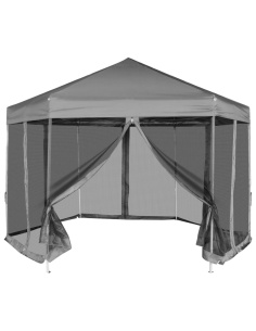Шестоъгълна pop-up шатра с 6 стени сива 3,6x3,1 м
