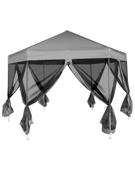 Шестоъгълна pop-up шатра с 6 стени сива 3,6x3,1 м