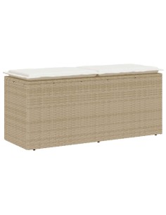 Градинска пейка с възглавница Бежова 110x40x44 cm Поли ратан