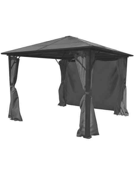 Шатра със завеси, антрацит, алуминий, 300х300 см