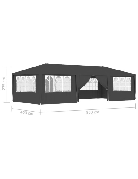 Професионална парти шатра със стени 4x9 м антрацит 90 г/м²