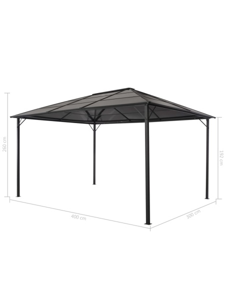 Шатра с покрив, алуминий, 4x3x2,6 м, черна