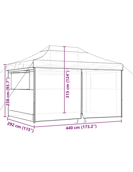 Сгъваема парти шатра pop-up с 4 странични стени кафява