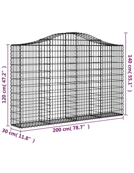 Дъговидна габионна кошница 200x30x120/140 см поцинковано желязо