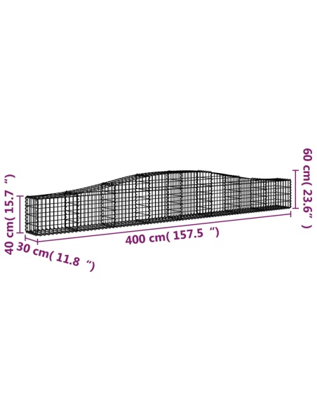 Дъговидна габионна кошница 400x30x40/60 см поцинковано желязо