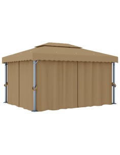Шатра със завеси, 4x3 м, таупе, алуминий