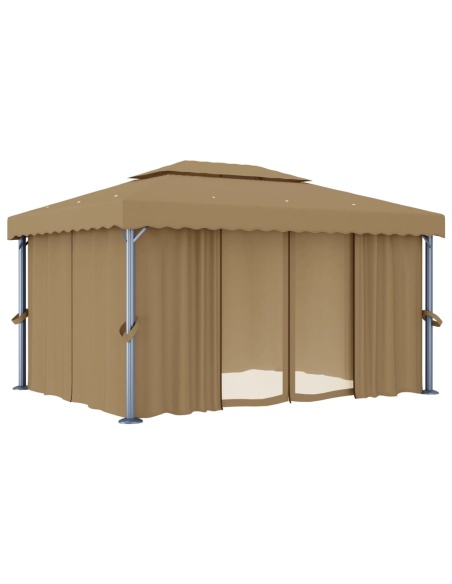 Шатра със завеси, 4x3 м, таупе, алуминий