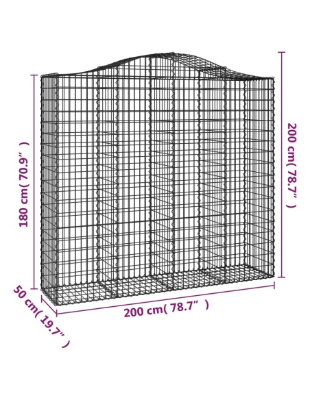 Дъговидна габионна кошница 200x50x180/200 см поцинковано желязо