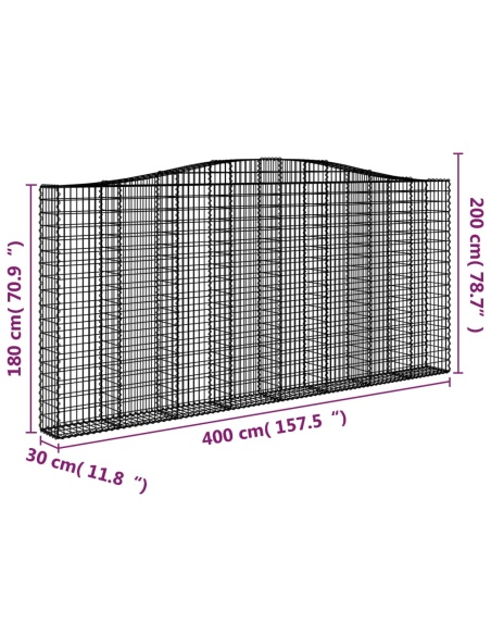 Дъговидна габионна кошница 400x30x180/200 см поцинковано желязо