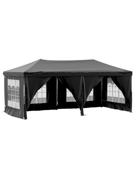 Сгъваема парти шатра със странични стени, черна, 3x6 м