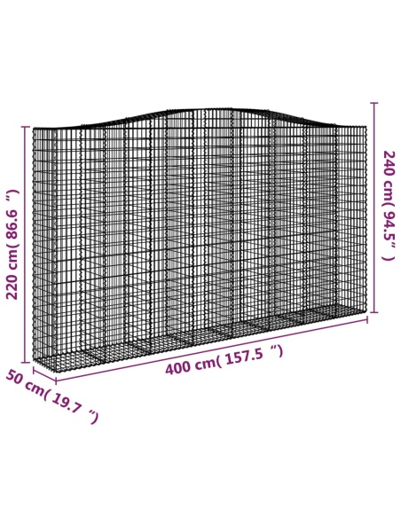 Дъговидна габионна кошница 400x50x220/240 см поцинковано желязо
