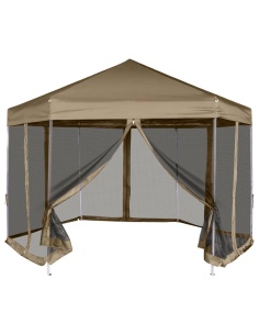 Шестоъгълна pop-up шатра със стени 3,6x3,1 м таупе 220 г/м²