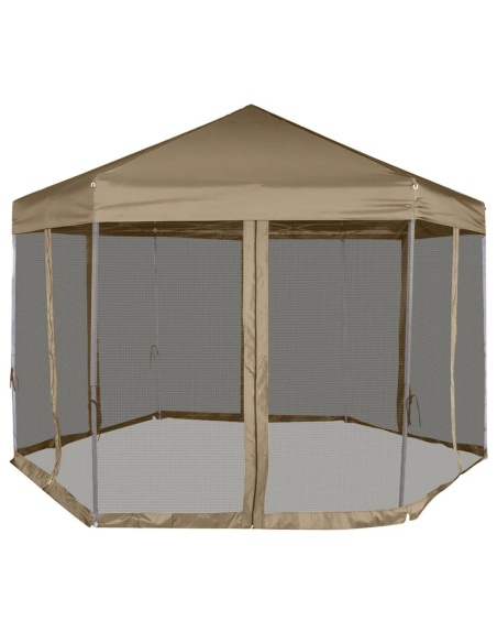 Шестоъгълна pop-up шатра със стени 3,6x3,1 м таупе 220 г/м²
