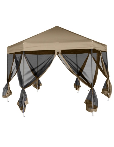 Шестоъгълна pop-up шатра със стени 3,6x3,1 м таупе 220 г/м²