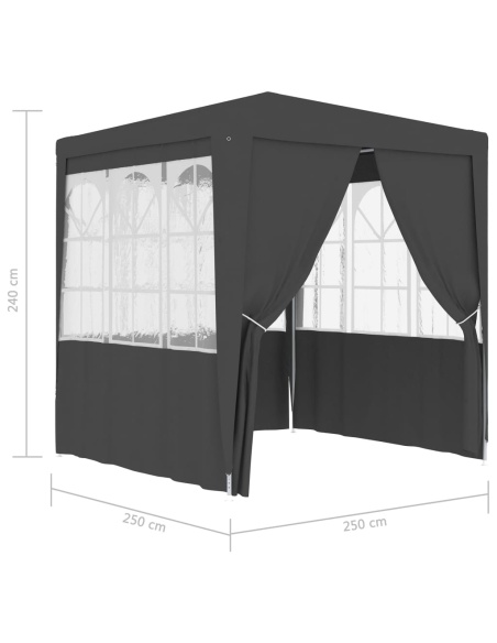 Професионална парти шатра със стени 2,5x2,5 м антрацит 90 г/м²