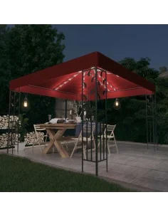 Шатра с LED светещи стрингове, 3х3 м, виненочервена