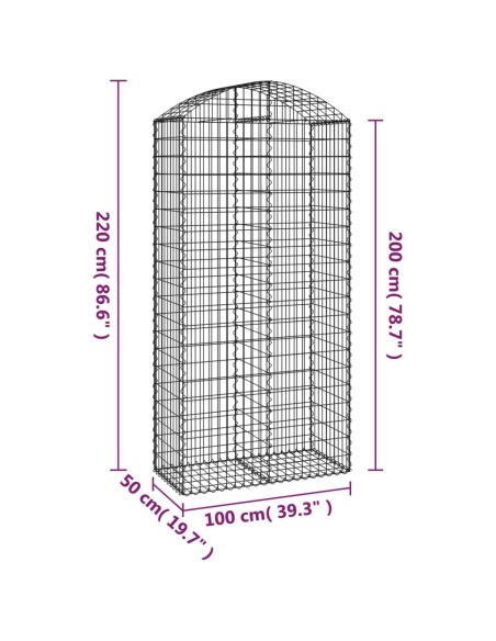 Дъговидна габионна кошница 100x50x200/220 см поцинковано желязо
