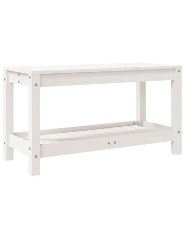 Градинска пейка, бяла, 82,5x35x45 см, борово дърво масив